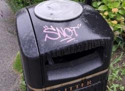 bin with 'snot' graffiti on